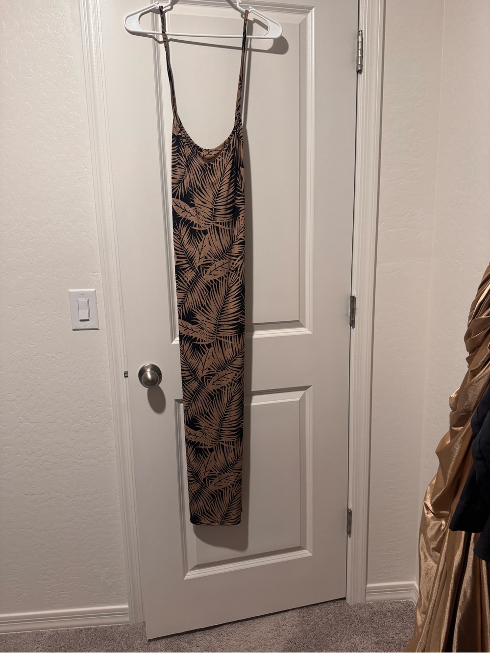Zenobia Black and Tan Palm-Print Maxi Slip Dress